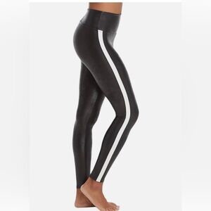 Spanx Faux Leather Black with White Side Stripe Pants Leggings Size S